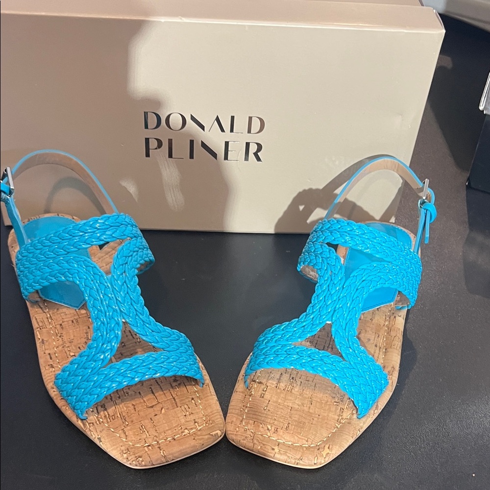Women’s Donald J planner size 6 sandals, beautiful turquoise color new in box